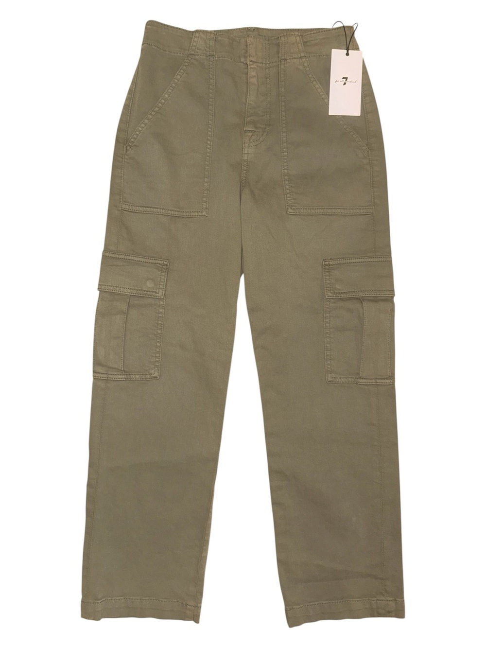 7 For All Mankind High Rise Belted Cargo Pants Olive Green 26 NWT (Missing Belt)